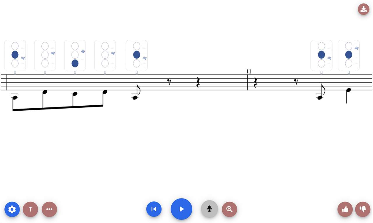 Partition d’euphonium avec tablature et images des doigtés