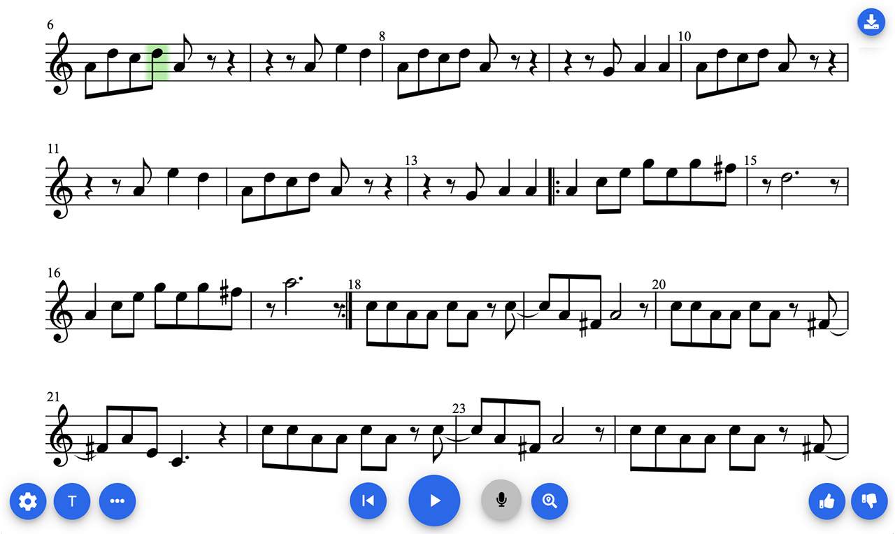 Music sheet in multiple lines
